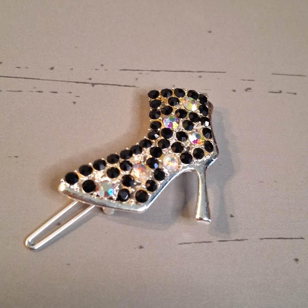 Black Rhinestone High Heel Barette